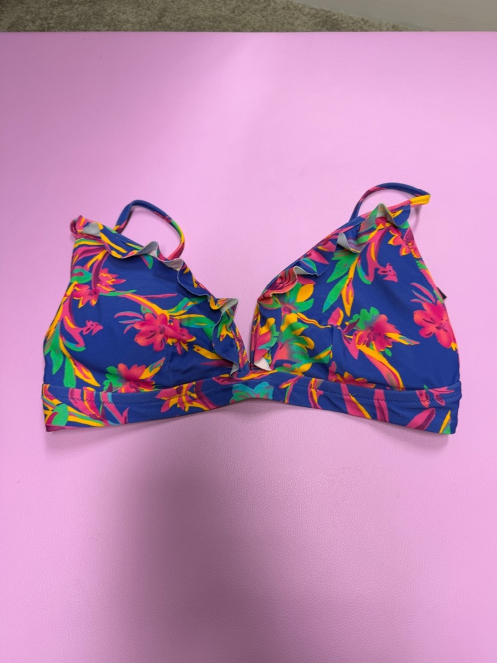 J. Crew Multicolor Tropical Print Bikini Top with Pink & Blue Accents